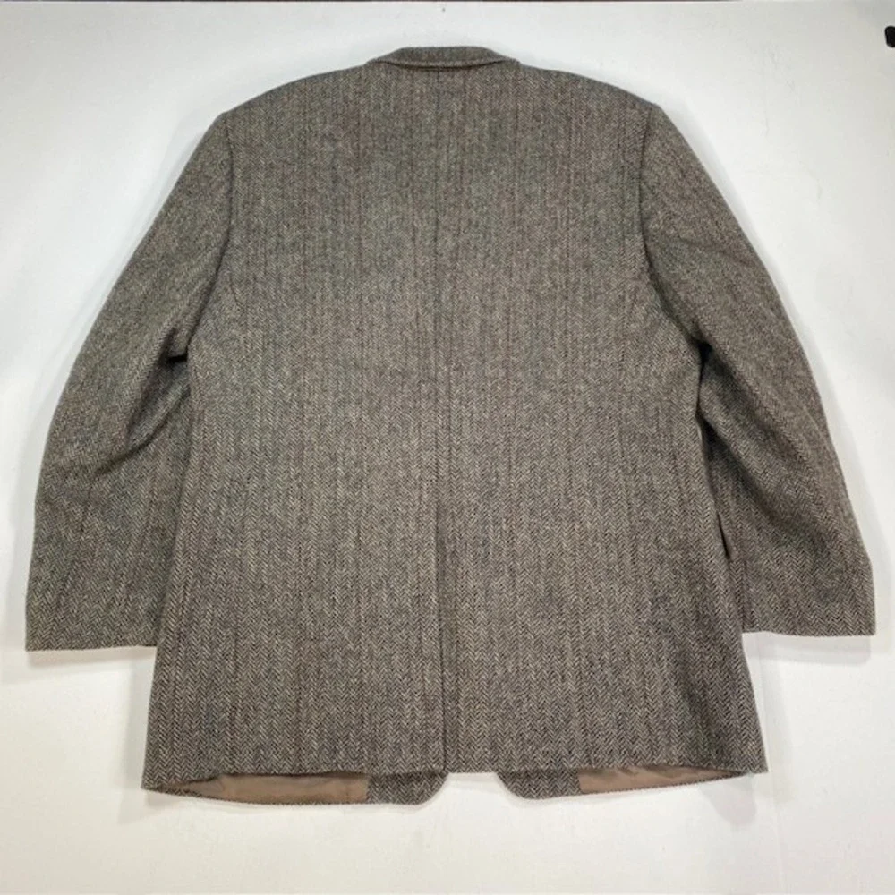 Mens 44L Brown Tweed Herringbone 100% Wool Blazer Jacket English Manor - Picture 15 of 15